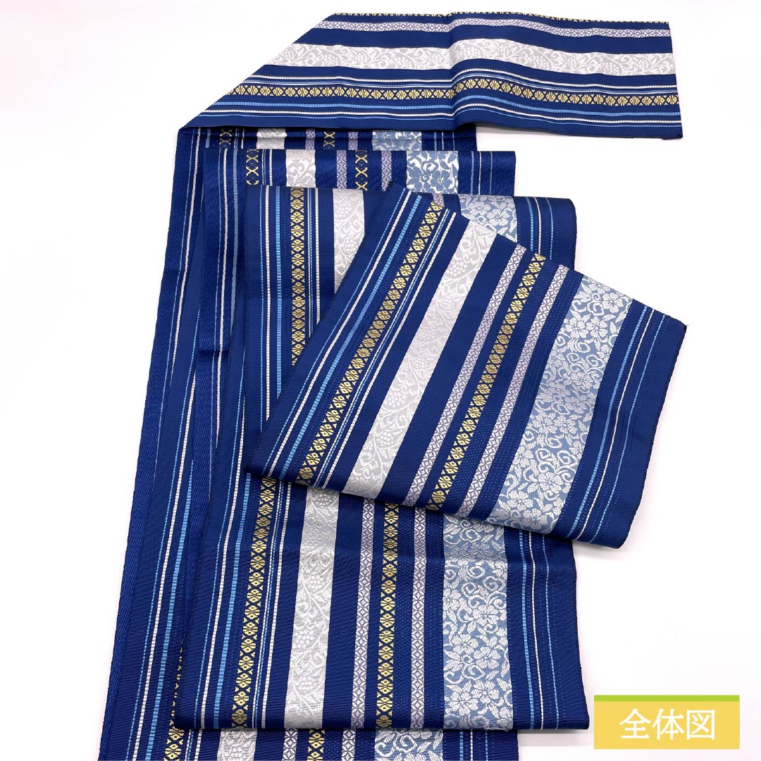 （新品未使用品）名古屋帯 正絹 NEWランク 濃桔梗色（こいききょういろ） 博多織 本場筑前博多織 八寸名古屋帯 帯丈367cm 全通 カジュアル 青系 1124009641317 松葉仕立て