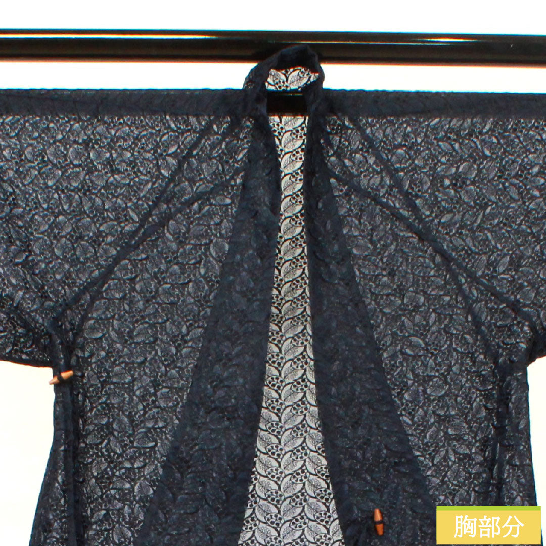 道中着 ポリエステル 身丈76.5cm 裄丈47.5cm  幾何学模様 スリーシーズン Sランク 単衣 黒系 1117000612910