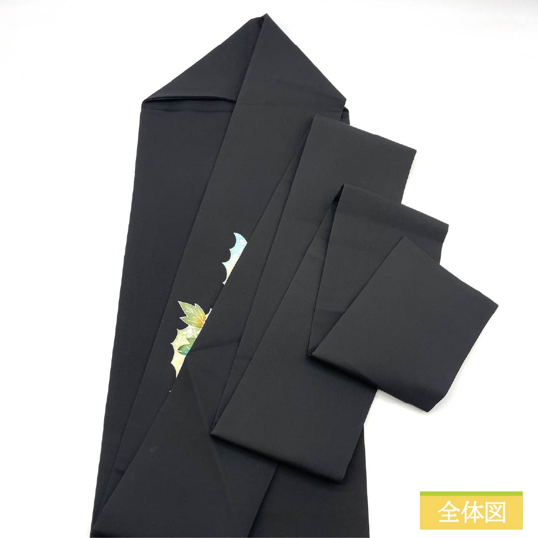 Nagoya Obi, Pure Silk, Grade B, Shiose, Dyed, Floral Pattern, Length 388cm, Pointed Pattern, Casual, Black, 1124009824410, Nagoya Style
