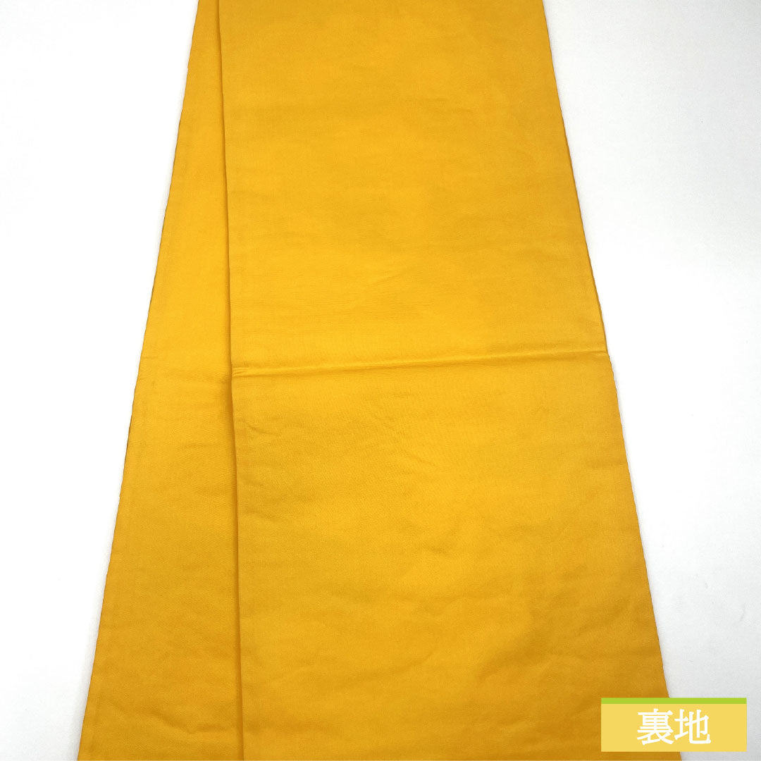 Formal, yellow-toned obi, pure silk, S-rank, Nishijin-ori (Karaori) weave, camellia pattern, length 424cm, six-pass, yellow, 1123017062323
