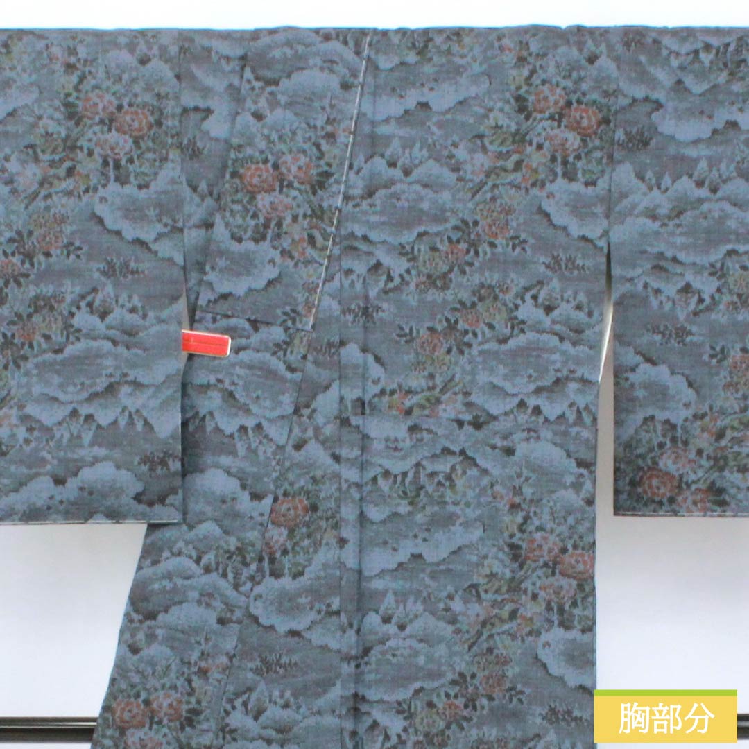 Tsumugi Silk S Rank Length 159.5cm Sleeve Length 66.5cm Murayama Oshima Landscape Pattern With basting thread Lined Navy
