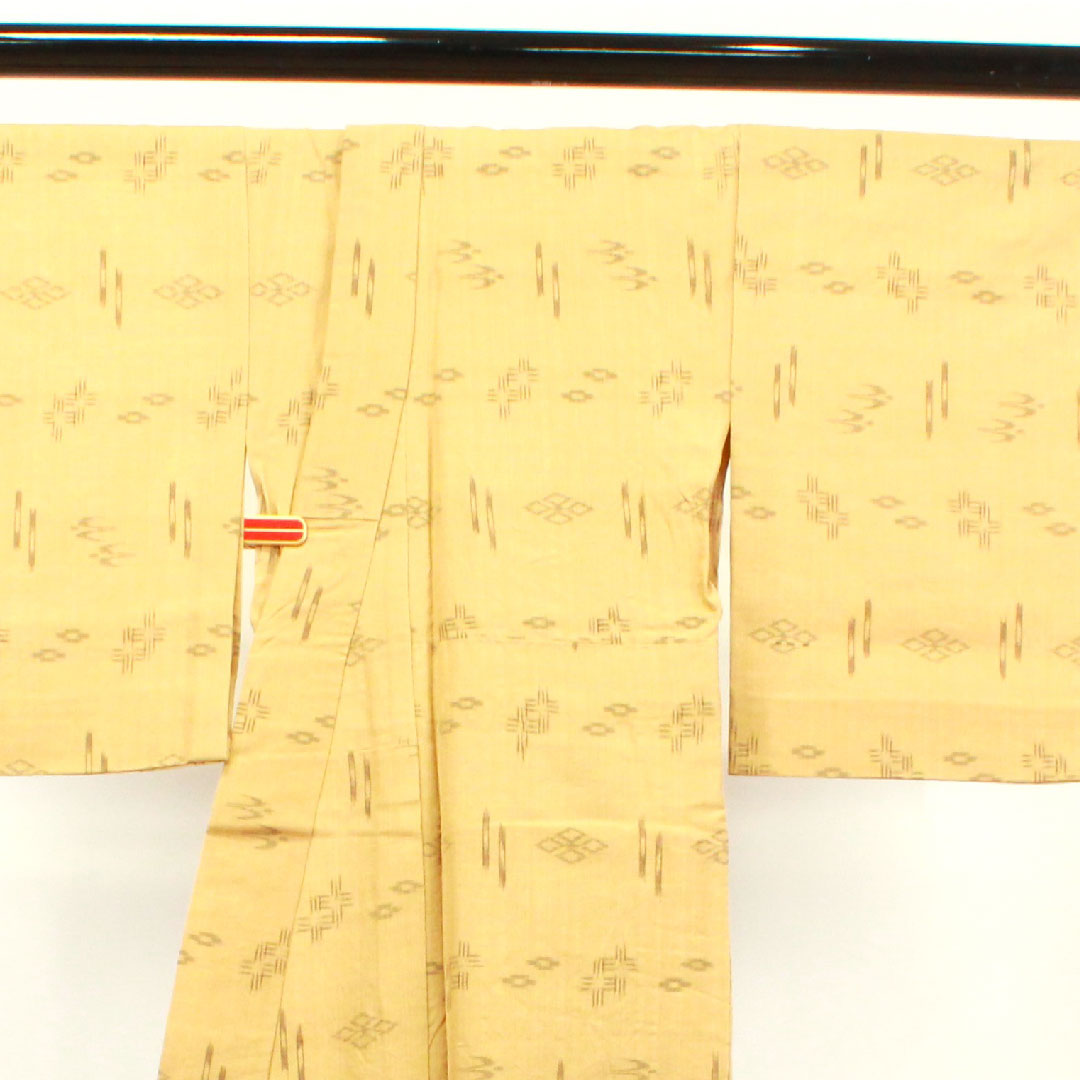 Summer pure silk pongee Length 151.5cm Sleeve length 63cm Yamamomoiro (Yamamomoiro) Ryukyu pattern Kasuri Summer pongee Gauze S rank Beige 1132001632225