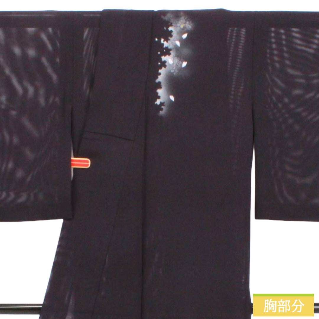 Summer Formal Silk Kimono, S Rank, Length 162.5cm, Sleeve-to-Sleeve 65cm, Dark Purple, Tsukesage, Cherry Blossom and Floral Pattern, Ro, Purple Tones, 1132003612420