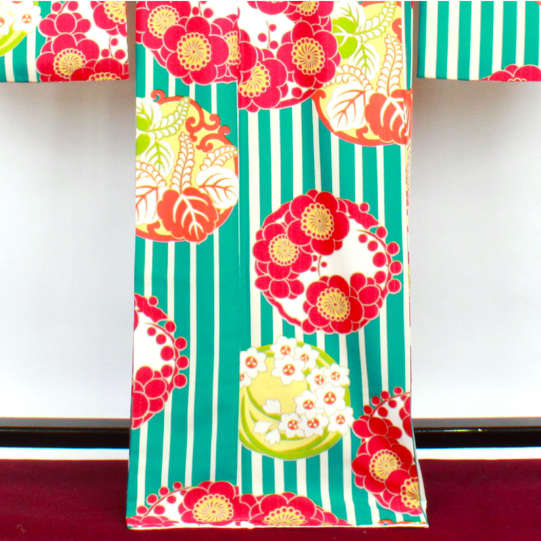 Long-sleeved kimono, Length 171.5cm, Sleeve length 66cm, Awase, Blue, Washable kimono, Plum, Daffodil, Wisteria, Polyester, S rank, Blue series, 1113001192617