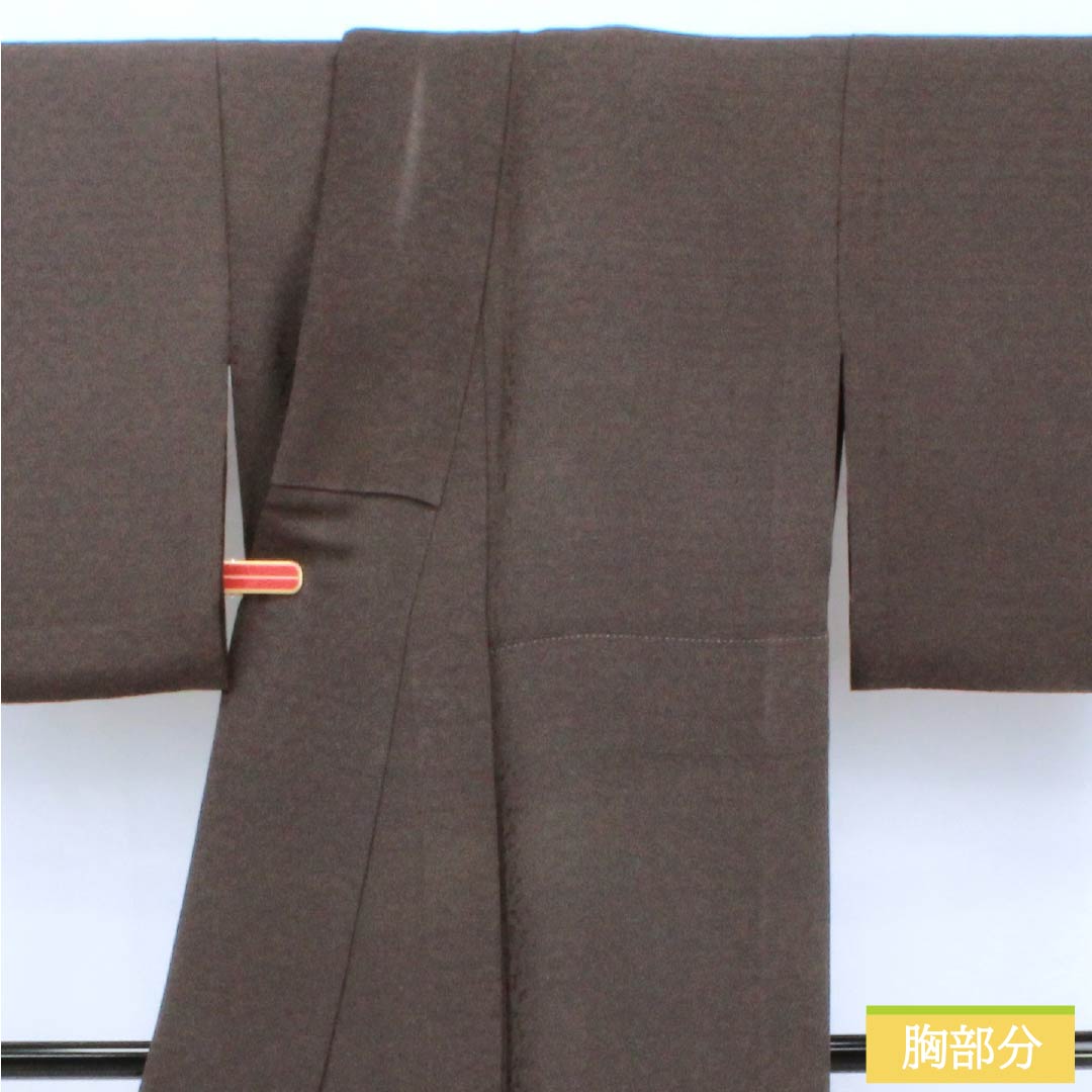 Plain colored silk kimono, rank A, length 153cm, sleeve-to-sleeve 63cm, squirrel grey color, musical notes, staff, sheet music, unlined, brown-toned, 1114002623214