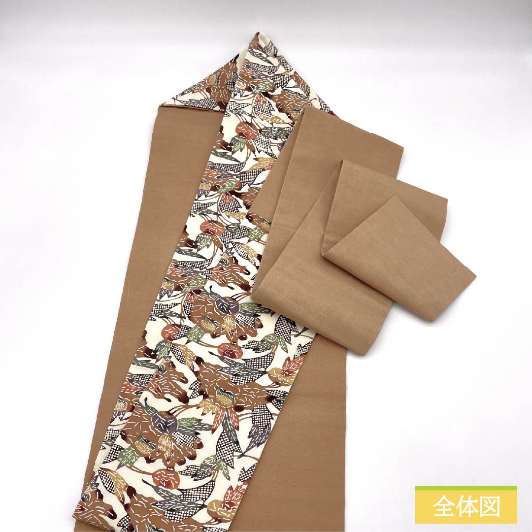 Nagoya Obi, Pure Silk, Grade B, Off-White, Bingata-style Stencil Dyeing, Abstract Floral Pattern, Length 348cm, Six-Ply, Casual, Cream-Tone, Product Number 1124009744315, Nagoya Style