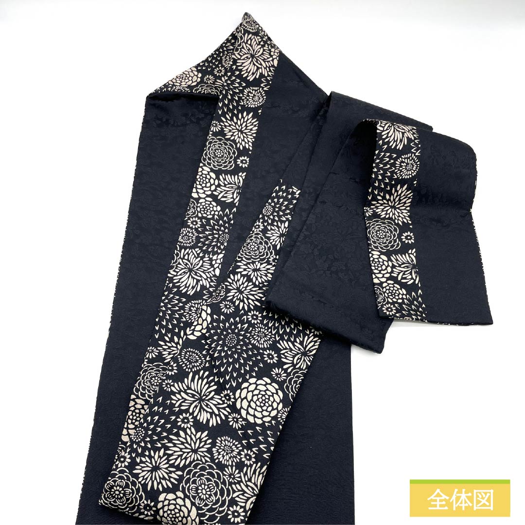 Nagoya Obi, Pure Silk, S-Rank, Ise Katazome (Stencil Dyed), with a Marjuchymth Floral Pattern, Length 365cm, Six-Ply, Casual, Black, Item Number 1124010572310, Nagoya Style