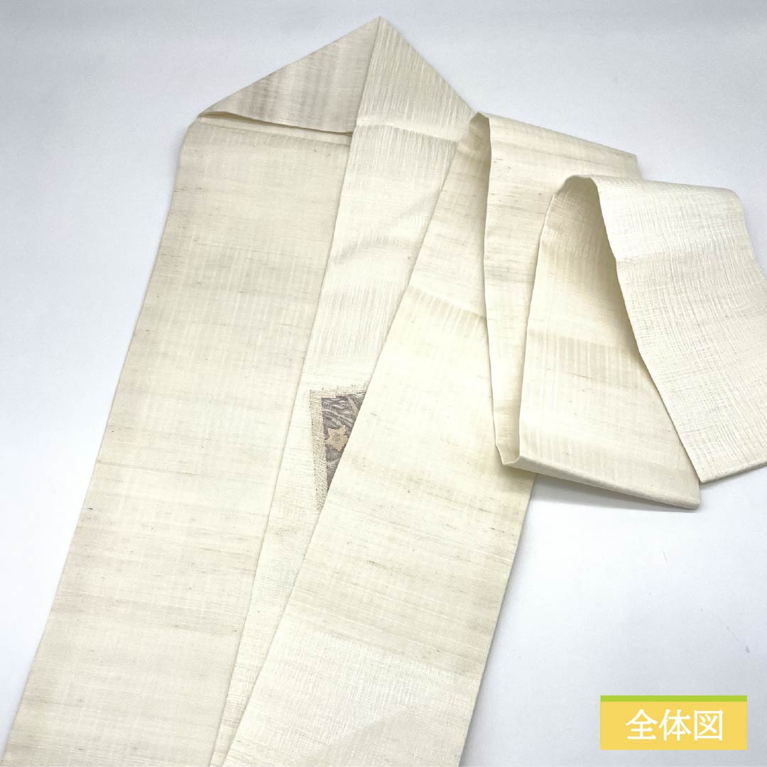 Nagoya obi, pure silk, chalk color, scoop weave, colored paper, bellflower, summer obi, obi length 369cm, S rank, point pattern, semi-formal, white, 1124006812311, Nagoya style