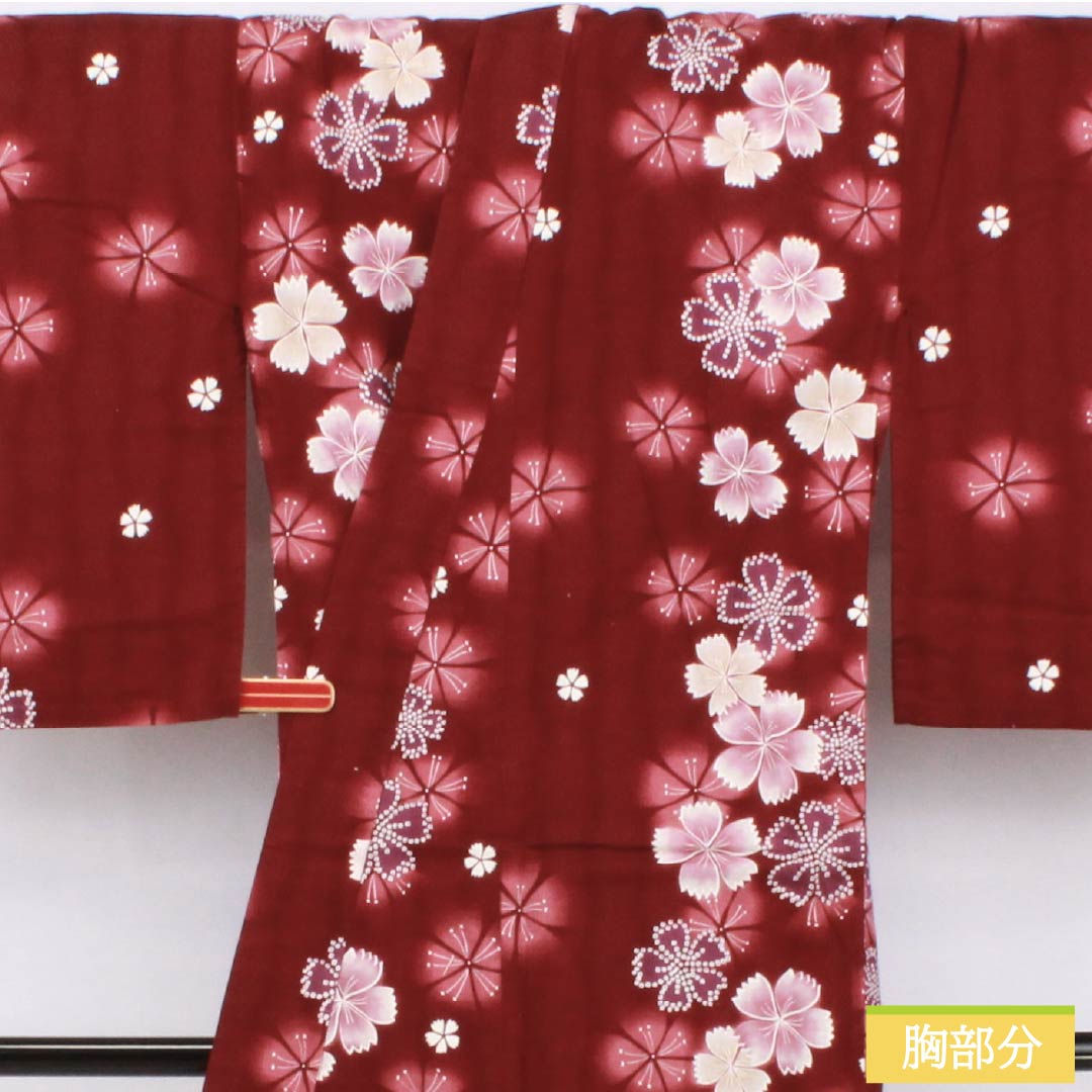 Cotton Yukata, Length 164cm, Sleeve Length 65cm, S Rank, Single Layer, Deep Scarlet Red, Pink, 1118006412412