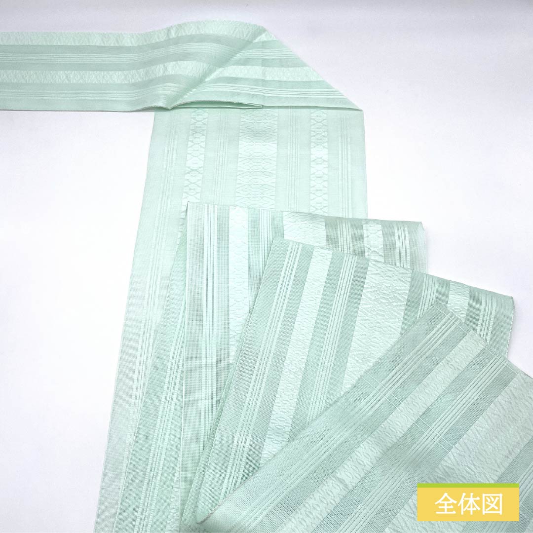 名古屋帯 ポリエステル 薄浅葱色（うすあさぎいろ） 夏帯 献上柄 帯丈358cm Sランク 全通 カジュアル 緑系 1124006722319 松葉仕立て