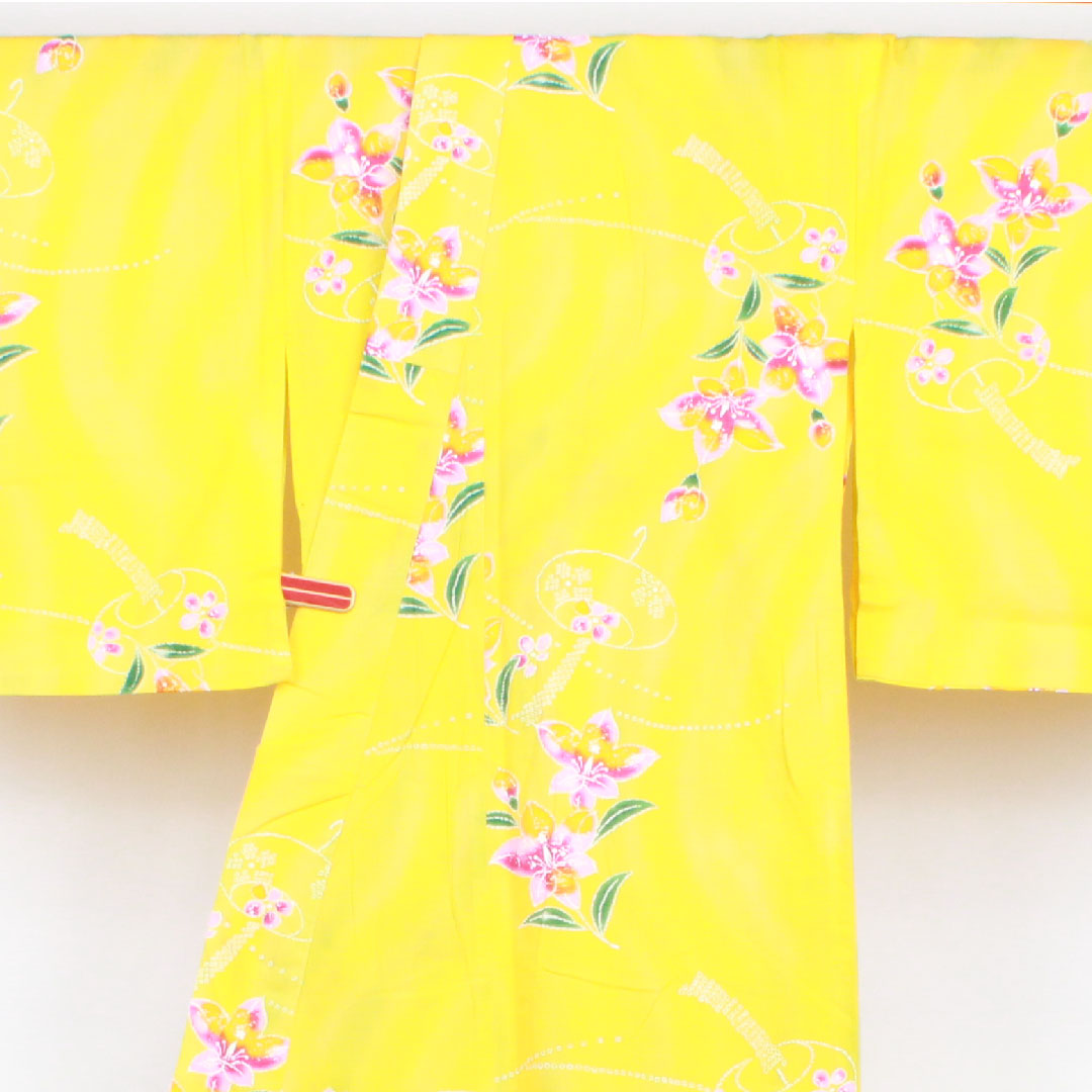 Yukata, Sunflower color, Wind chimes and flower pattern, Cotton, A rank, Single layer, Length 161.5cm, Sleeve length 69cm, Yellow, 1118001033423