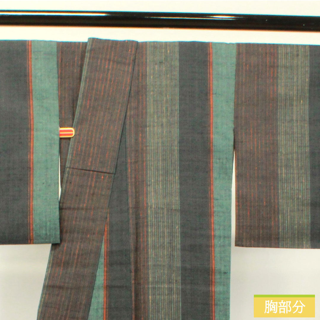 真綿紬 正絹 身丈158.5cm 裄丈64.5cm  縞模様 Sランク 袷 グラデーション系 1116003052399