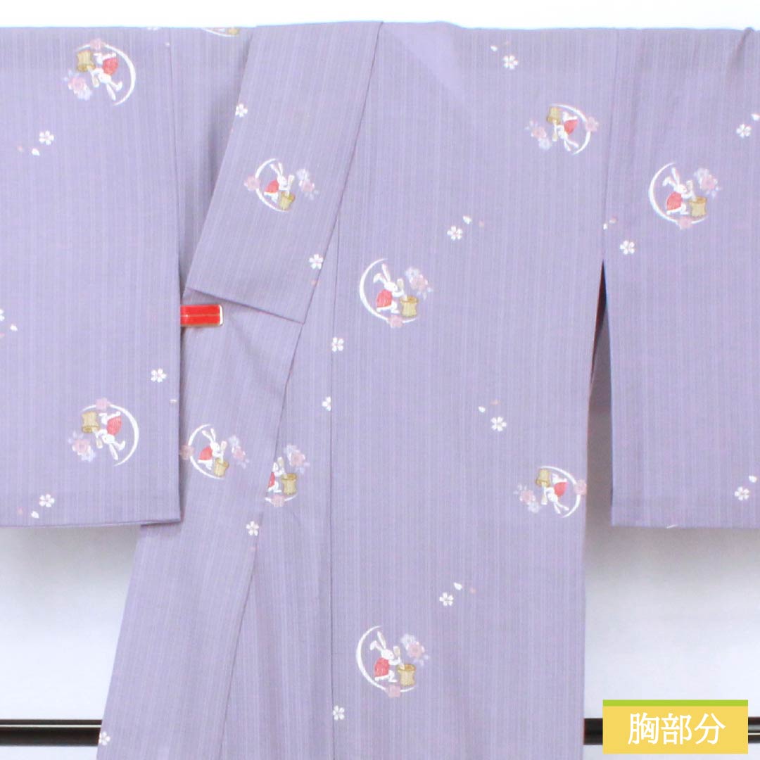 Summer kimono, polyester, small pattern, length 167cm, sleeve length 64.5cm, Beniminatoiro (beniminato-iro), moon-viewing rabbit, washable kimono, gauze, S rank, purple, 1132002172520