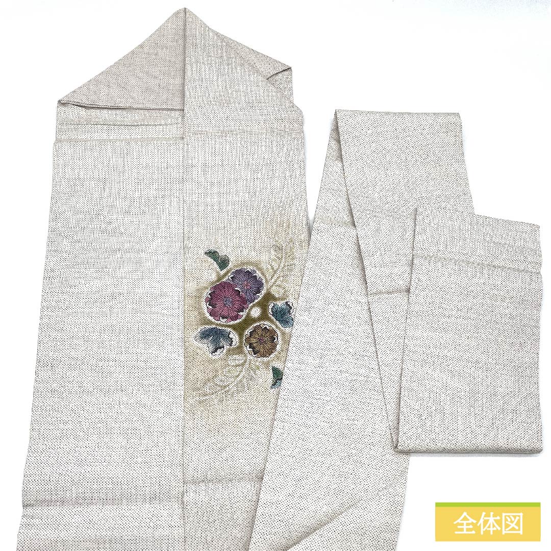 名古屋帯 正絹 灰白色色（かいはくしょくいろ） 辻ヶ花模様 白大島 古典柄 帯丈353cm Aランク ポイント柄 カジュアル 白系 1124006313311 名古屋仕立て