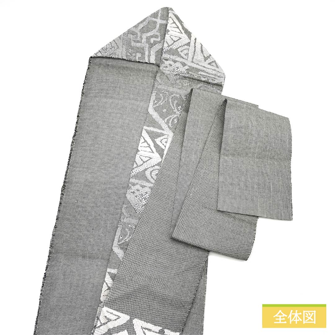 名古屋帯 灰青色（はいあおいろ） 抽象模様 帯丈358cm 正絹 Sランク 六通 カジュアル グレー系 1124007512322 名古屋仕立て