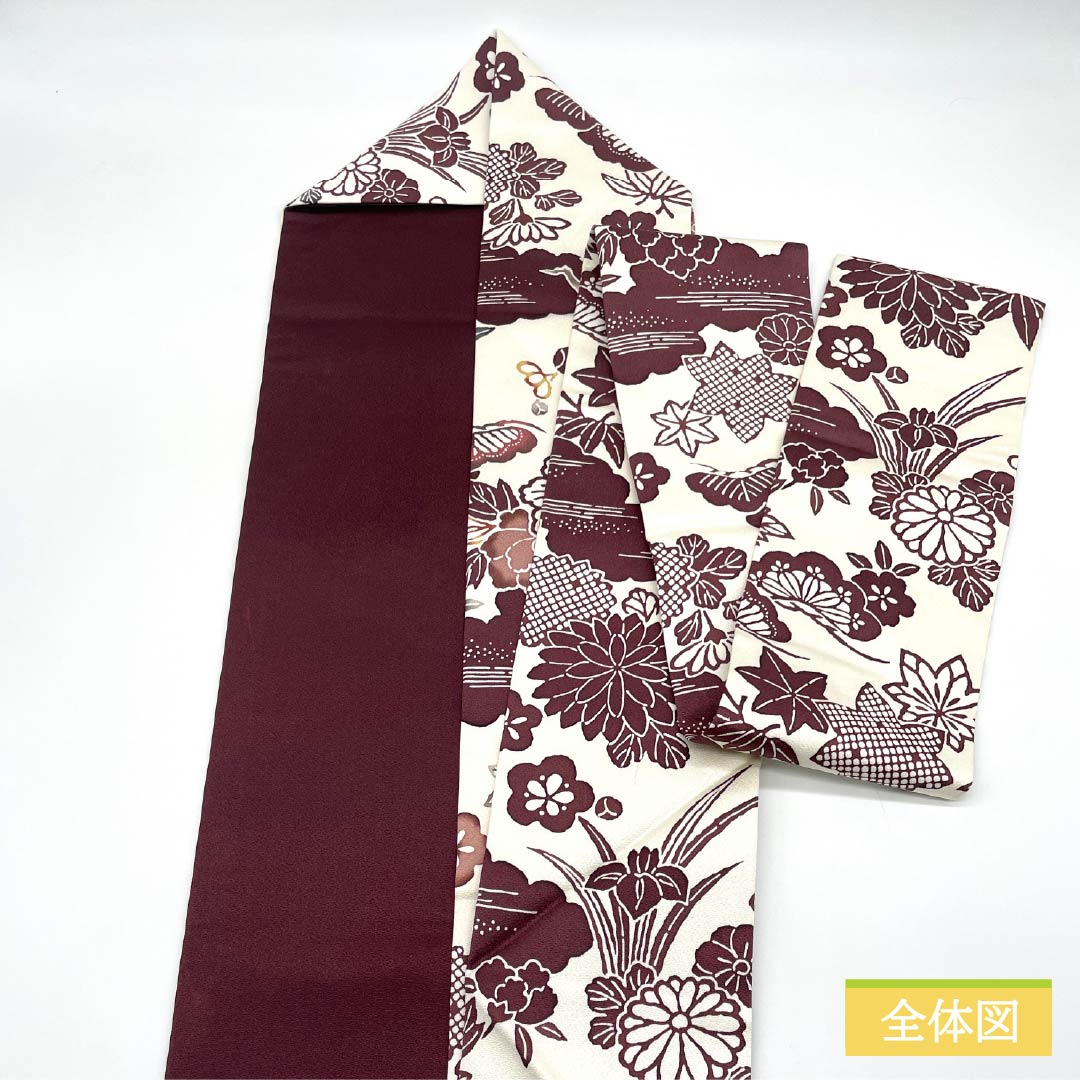 Nagoya obi, milky white, Kyoto Bingata, Bingata-style pattern, plum blossom, obi length 360cm, pure silk, S rank, full length, casual, white, 1124006542311, Nagoya style