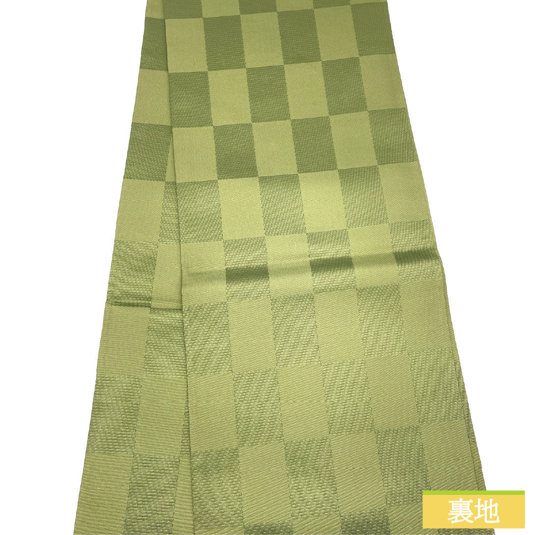 Fukuro Obi (Sash) - Pure Silk, S-Rank, Willow Brown (Yanagi-chairo) - Shoba Weave, Spectrum, Traditional Japanese Kasuri Pattern, Length 436cm, Six-Ply, Casual, Green, Item Number 1123016552319