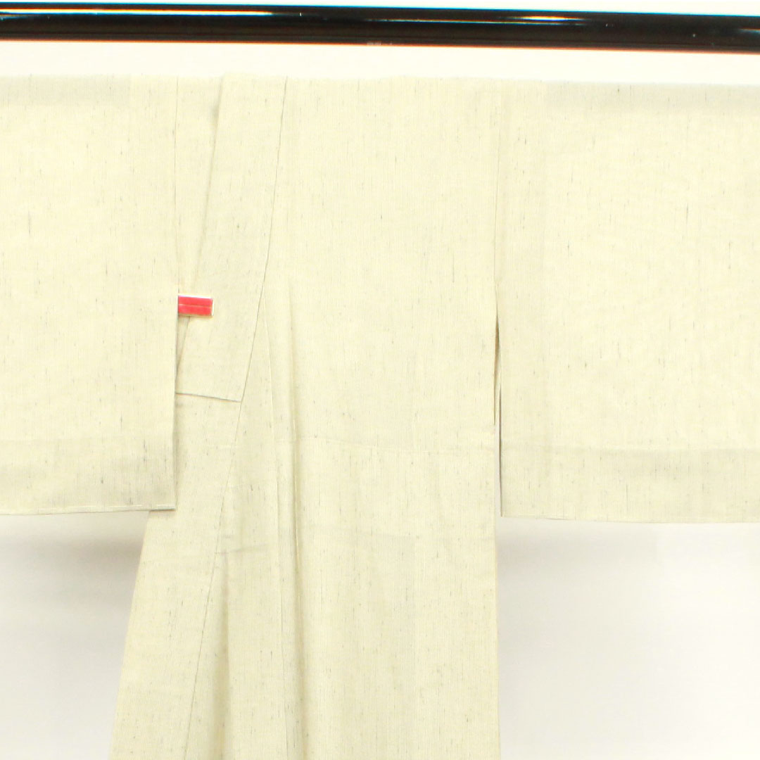 夏物 正絹 紬 身丈156cm 裄丈62cm 蕎麦切色（そばきりいろ） 縞 しつけ糸付き 未使用品 紗 Sランク グレー系 1132000422322