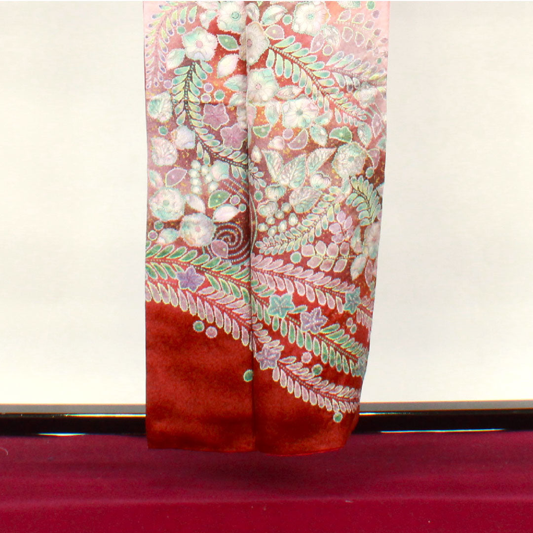 訪問着 袷 身丈157cm 裄丈62cm 紅樺色 京友禅 辻ヶ花 正絹 Sランク 赤系 1112002262312