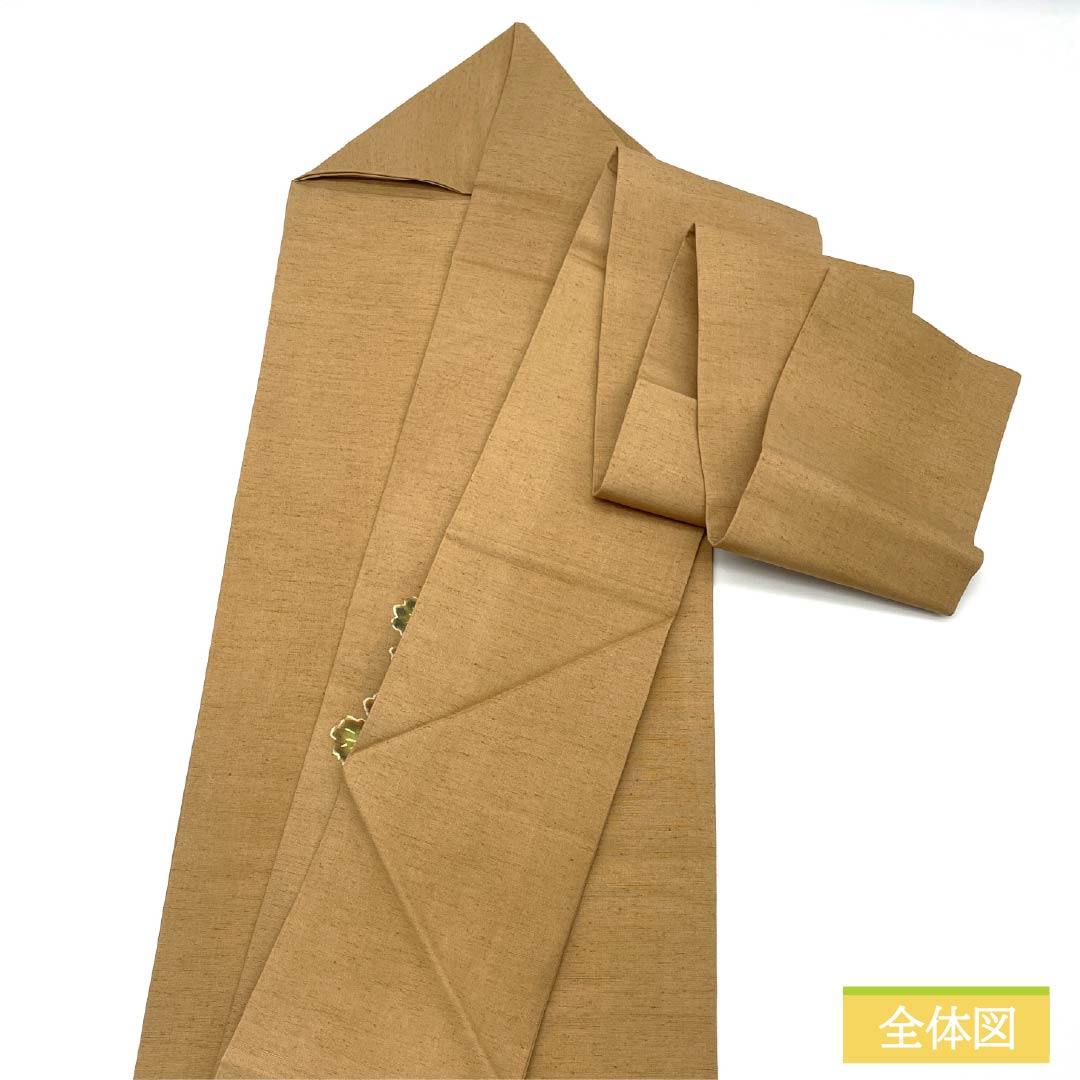 Nagoya Obi, Pure Silk, S-Rank, Pale Fallen Leaf Color (Usukuchibairo), Tsumugi Fabric, Dyed Obi, Chrysanthemum Design, Pointed Pattern, Casual, Brown, 371cm Long, Product Number: 1124009812314, Nagoya Style