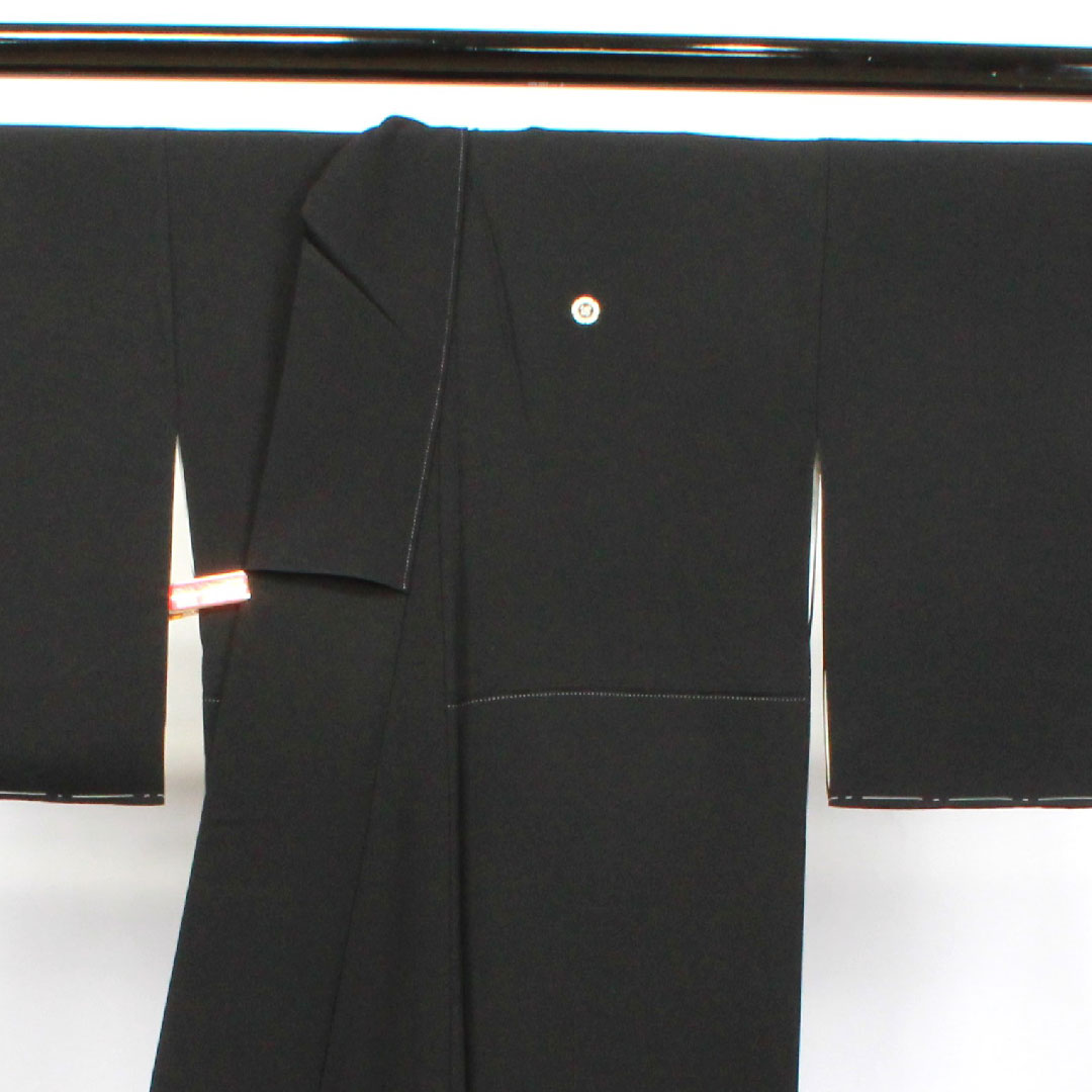 黒留袖 身丈163cm 裄丈67cm 袷 京友禅 刺繡 五瓜に違い鷹の羽 しつけ糸付き 未使用品 正絹 Sランク 五つ紋 黒系 1111001142410