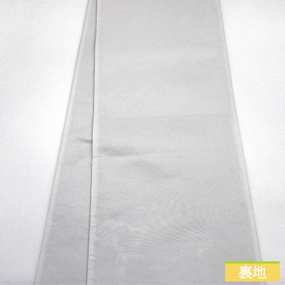 【未仕立】袋帯 正絹 NEWランク 白鼠色（しろねずいろ） 猫 黒猫 蝶  帯丈470cm ポイント柄 カジュアル 白系 1123011721411