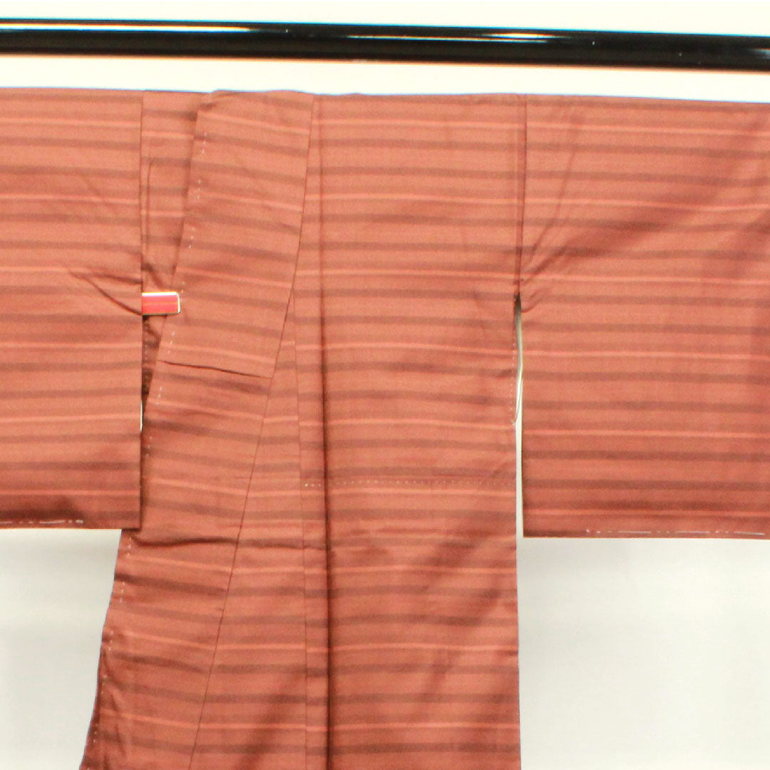 紬 正絹 身丈155.5cm 裄丈62.5cm  横段 Aランク 袷 茶系 1116002793314