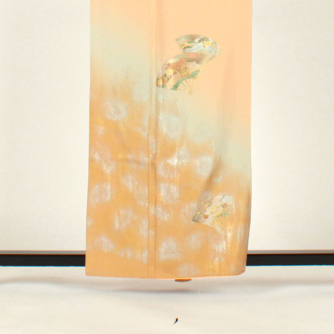 訪問着 袷 身丈160cm 裄丈66cm 金彩加工 扇 正絹 Sランク ピンク系 1112001382413