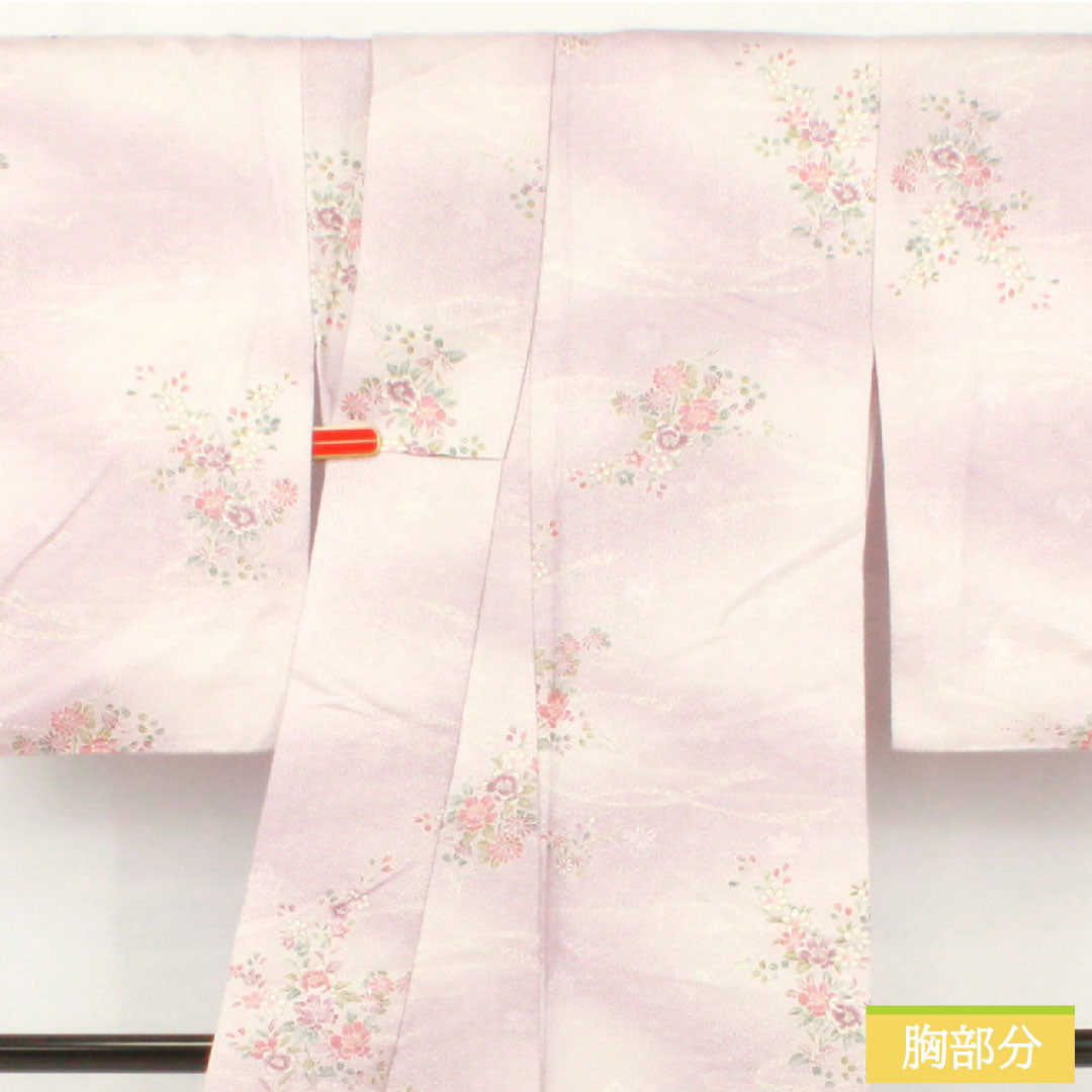 Small pattern, polyester, length 157.5cm, sleeve length 64cm, lined, light wisteria color, washable kimono, floral pattern, A rank, purple, 1115004543320
