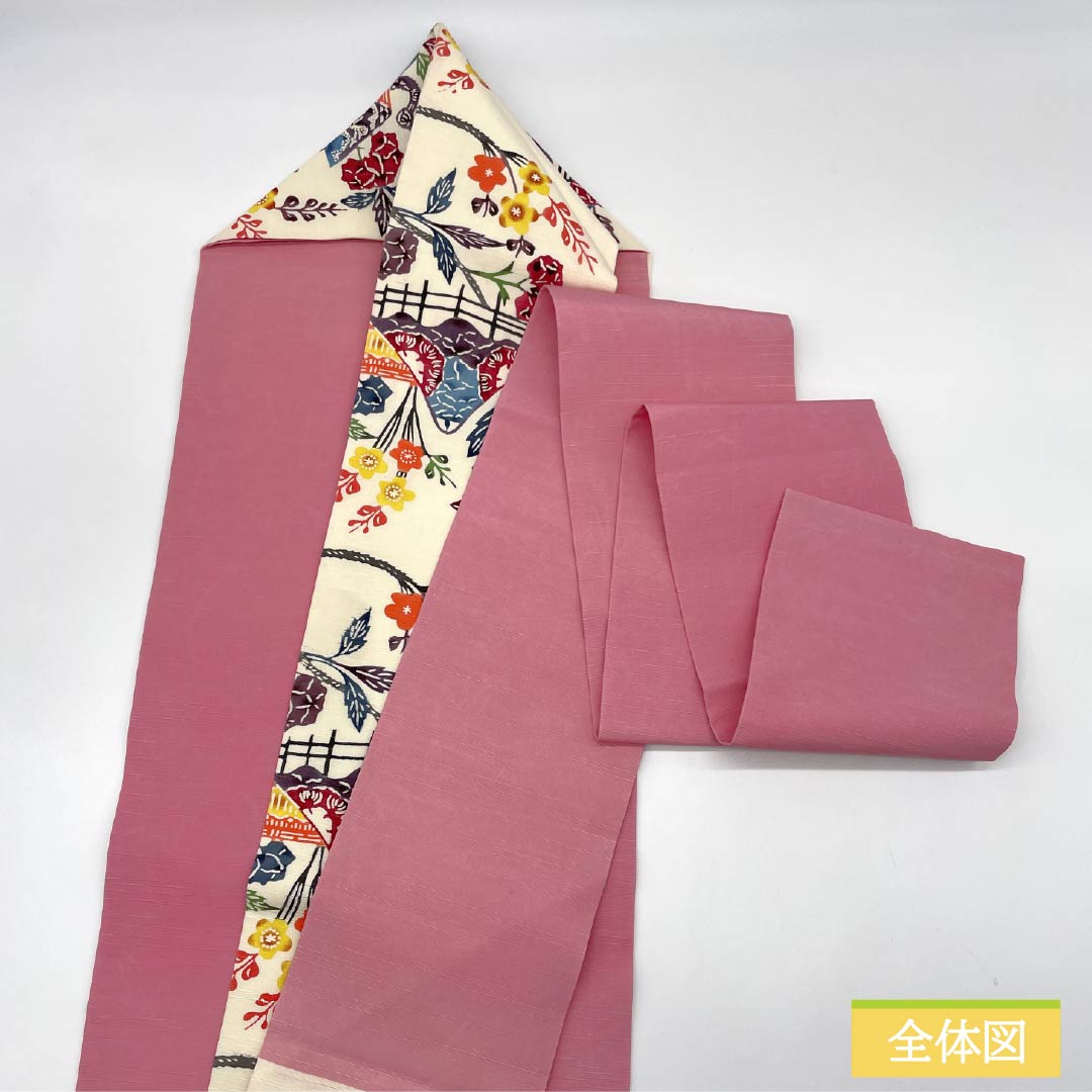 Nagoya obi, medium crimson flower color, Kyoto Bingata, pongee fabric, Bingata-style pattern, obi length 359cm, pure silk, A rank, six-pass, casual, cream color, 1124007333315, Nagoya style