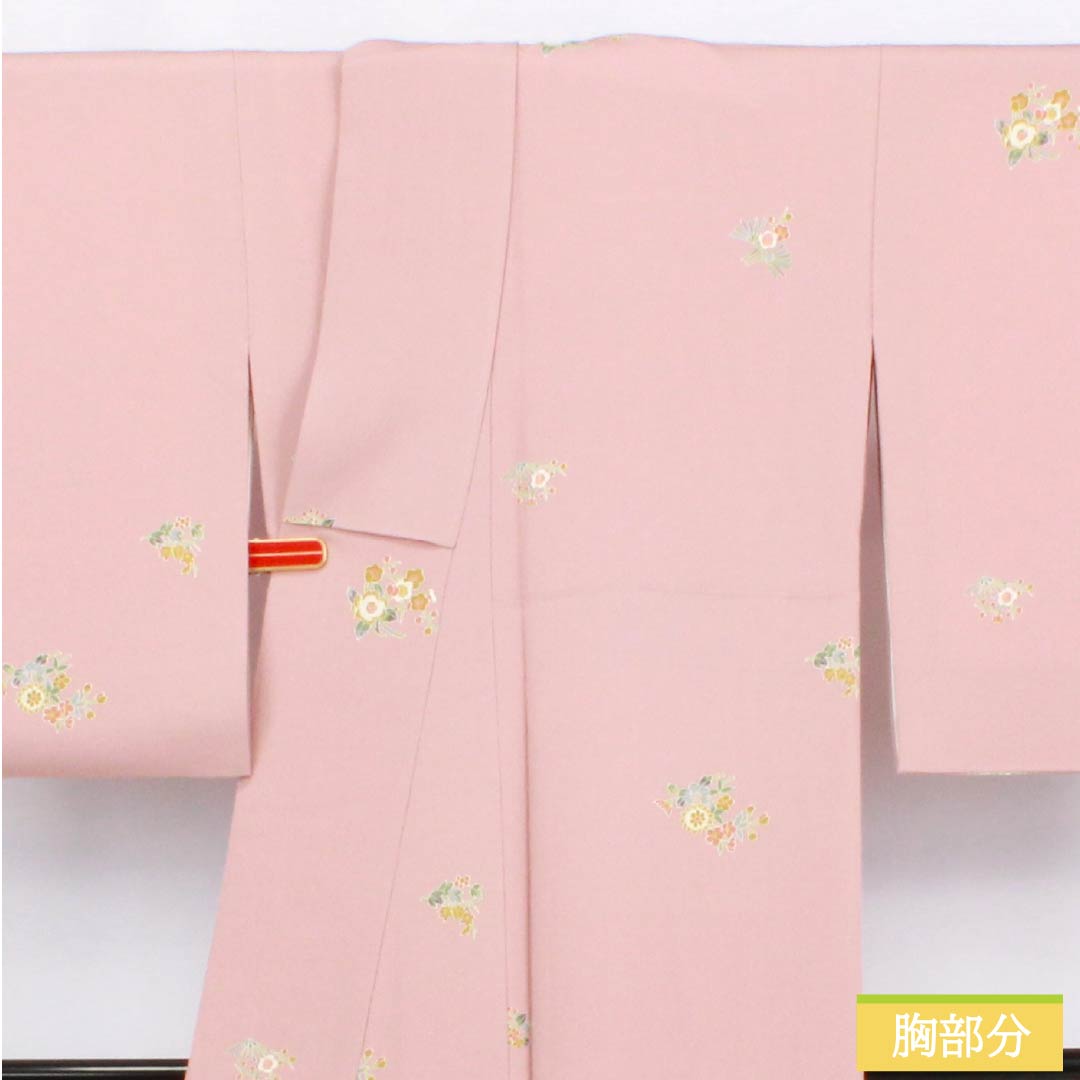 小紋 正絹 Aランク 身丈165.5cm 裄丈66cm 袷 浅紅色（あさべにいろ） 京加賀友禅 小花模様 はればれ加工 ピンク系 1115006353513