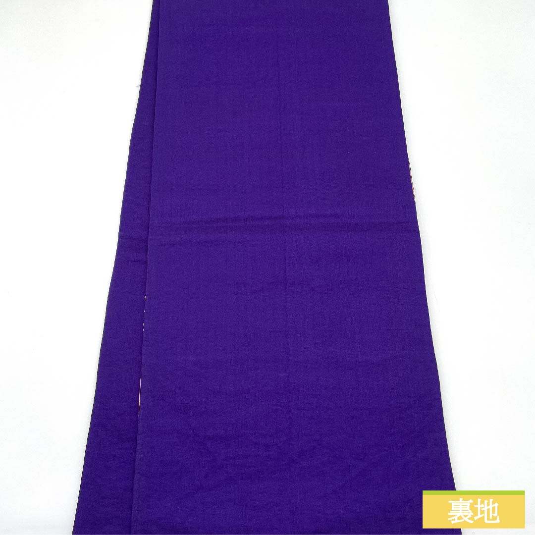 Fukuro Obi, pure silk, blue-purple, fan-shaped, tortoiseshell, chrysanthemum, diamond, obi length 422cm, S rank, six-pass, formal, purple, 1123011782320