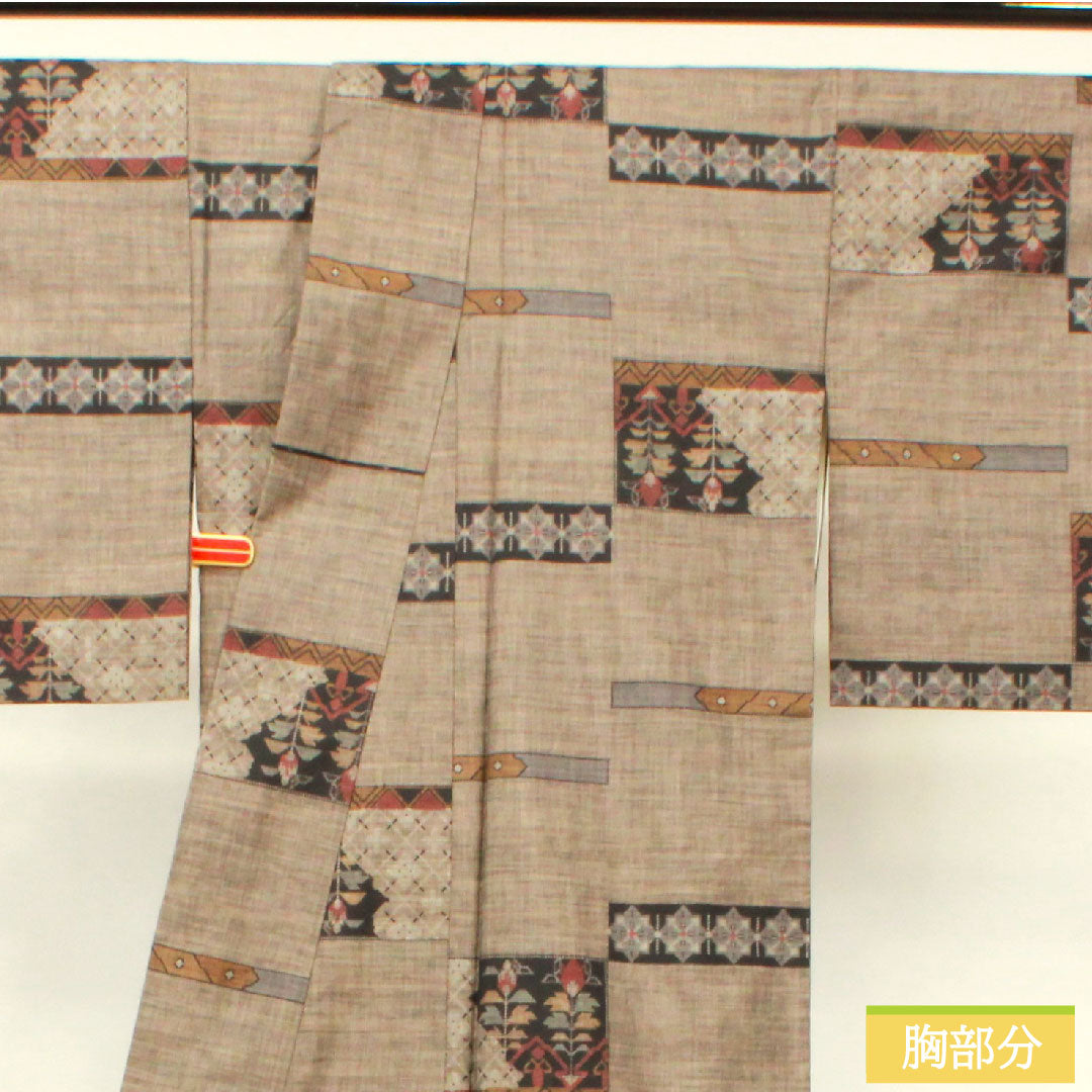 紬 正絹 身丈167.5cm 裄丈66cm 大島紬 9マルキ 抽象模様 Aランク 袷 茶系 1116003373514