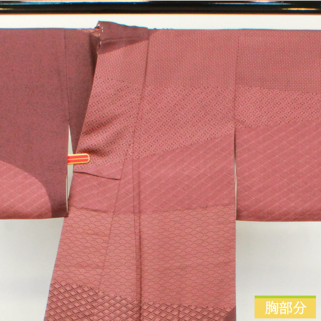 Homongi, pure silk, lined, length 155.5cm, sleeve length 63.5cm, red dye, stencil dyeing, split pattern, layered collar, S rank, purple, 1112004792320