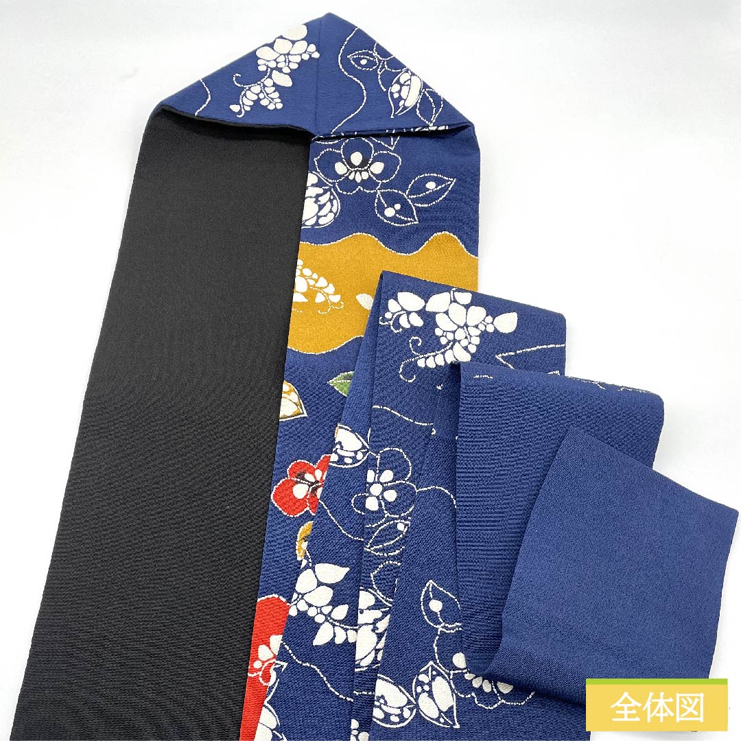 名古屋帯 鉄葡萄色 型染 辻ヶ花 帯丈371.5cm 正絹 Aランク 全通 カジュアル 紺系 1124005403318  名古屋仕立て