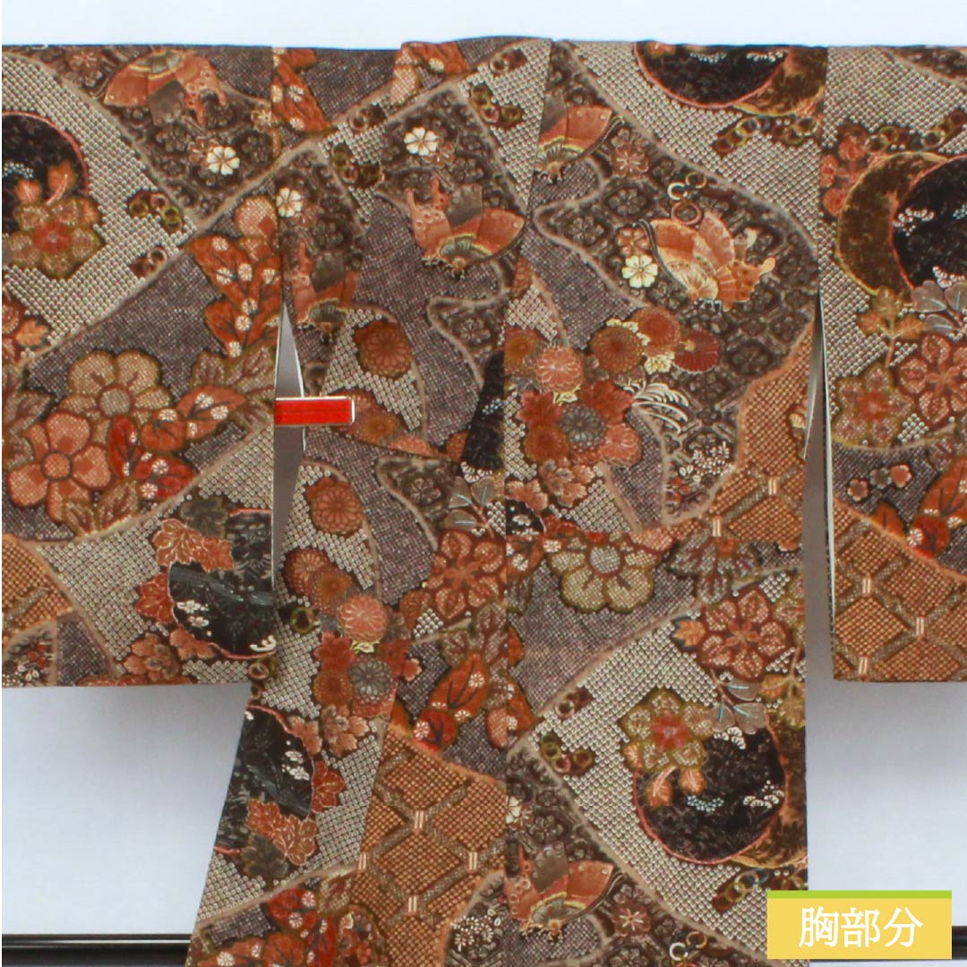 小紋 正絹 Aランク 身丈152cm 裄丈62cm 袷 型染 古典柄 茶系 1115006503214