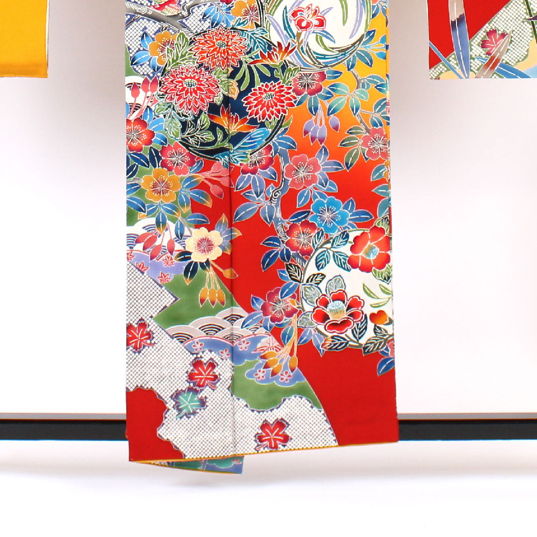 振袖 身丈157cm 裄丈65cm 袷  作家物 京紅型 櫨染色  正絹 Sランク 黄系 1113000032323