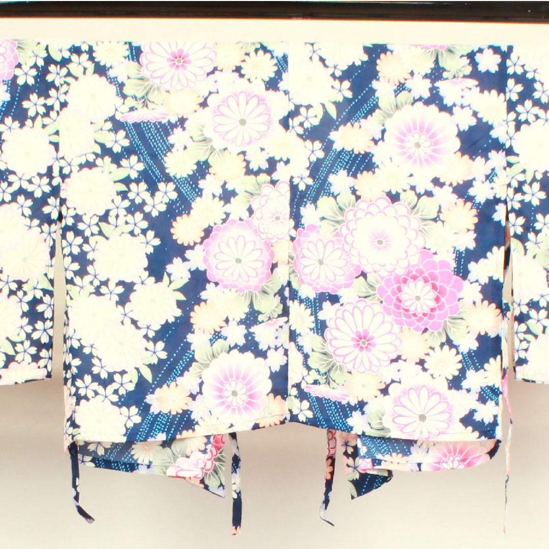 Yukata Dark navy blue Two-piece Floral pattern Polyester S rank Unlined Navy 1118001552118