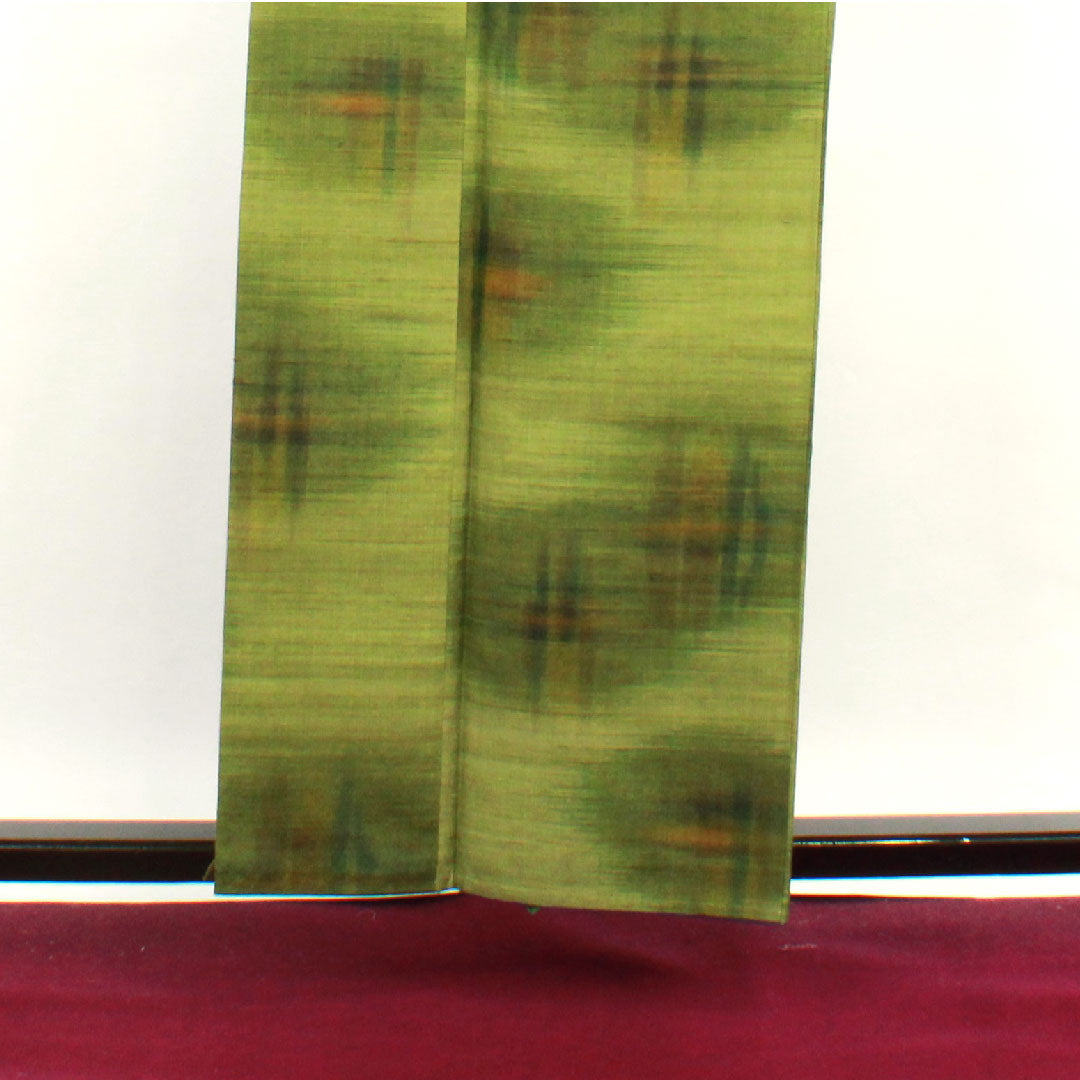 Tsumugi, Length 158cm, Sleeve length 61cm, Green, Abstract pattern, Pure silk, S rank, Lined, Green, 1116002042319