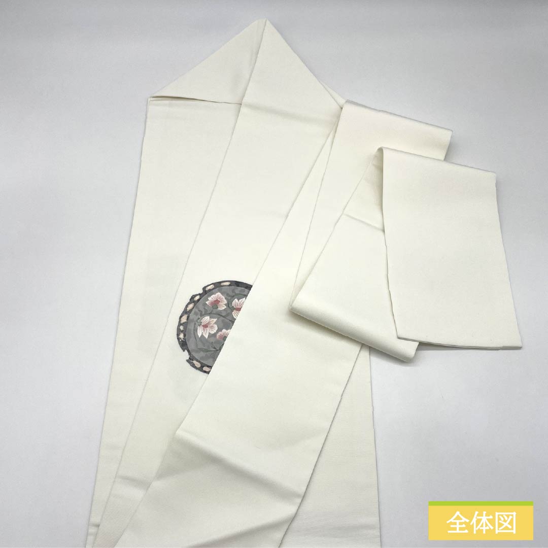 Nagoya Obi, Polyester, Grade B, Karahana Dyed Obi, Length 368cm, Pointed Pattern, Casual, White, 1124010854311, Nagoya Style