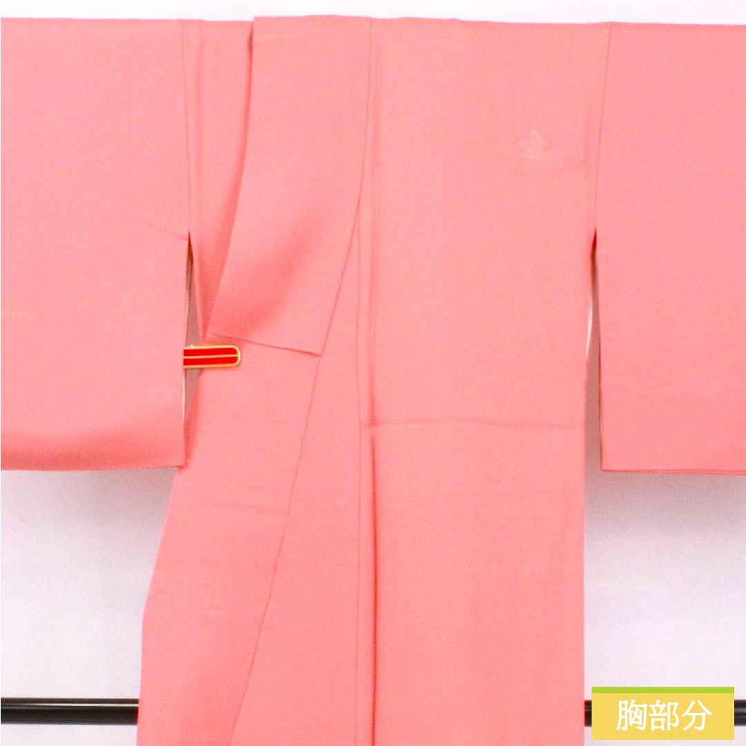 Solid-colored kimono (iromuji) made of pure silk, grade A, length 161cm, sleeve length 63cm, peach-red (tokoshoku) color, Kumi silk, durable dyeing, Tango crepe, lined, pink, product number 1114002443413
