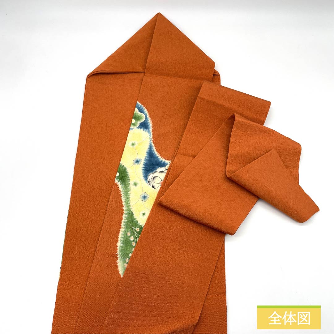 Nagoya obi, ochre, crepe fabric, Tsujigahana, obi length 362cm, pure silk, A rank, point pattern, semi-formal, orange, 1124008043326, Nagoya style