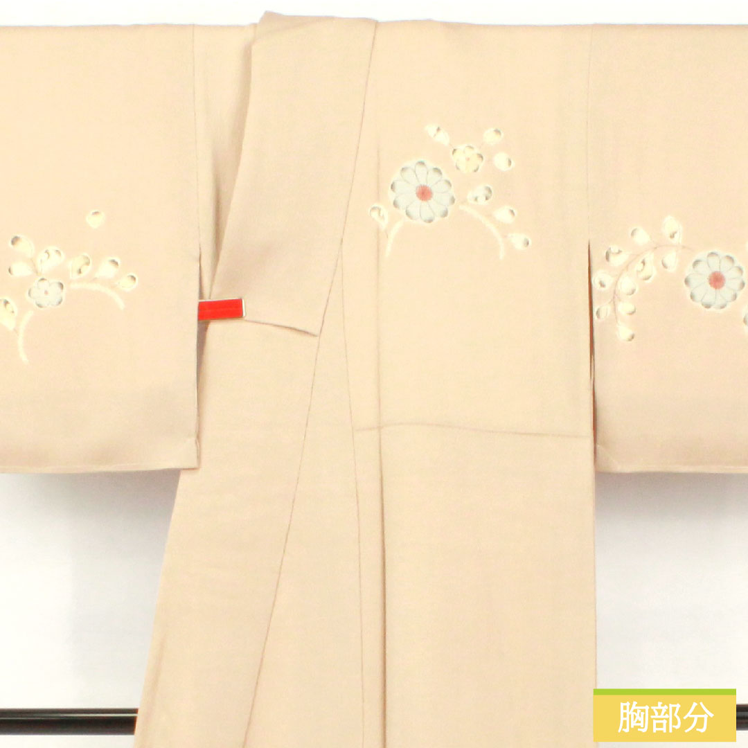 Homongi, pure silk, lined, length 152cm, sleeve length 61.5cm, light fragrance color, Tsujigahana pattern, with basting thread, S rank, beige, 1112006012225