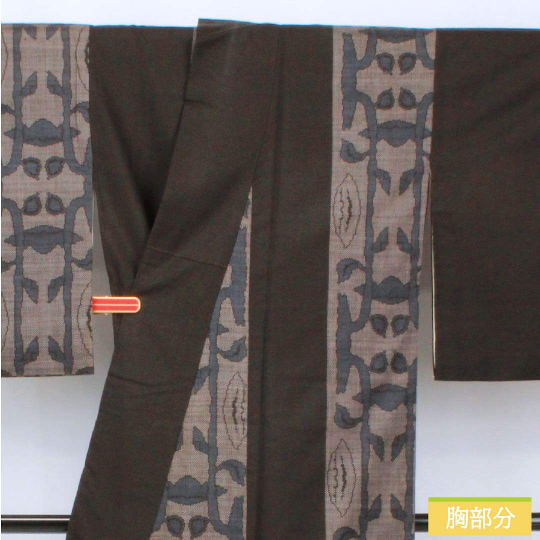 Tsumugi silk, Grade A, length 155cm, sleeve length 62.5cm, black-gray (kuronezui) color, authentic Oshima Tsumugi, Ichigen Kasuri pattern, 7 marks, lined, black, 1116004133310