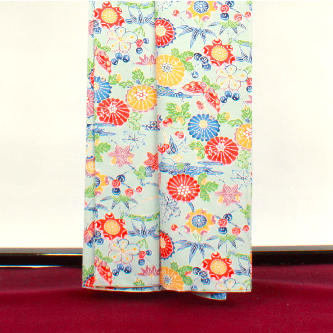 小紋 身丈160cm 裄丈64cm 袷  藍白色 京紅型 蝶 菊  正絹 Aランク 青系 1115003163417