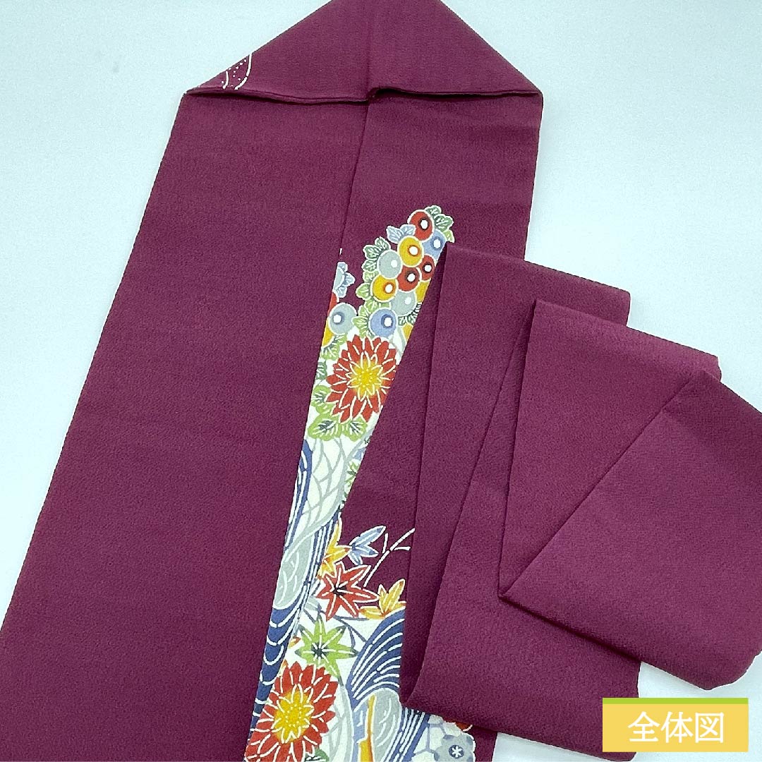 Nagoya obi, grape color, Kyoto Bingata, classic pattern, flowers, flowing water, autumn leaves, obi length 345cm, pure silk, S rank, point pattern, casual, purple, 1124005302320, Nagoya tailoring