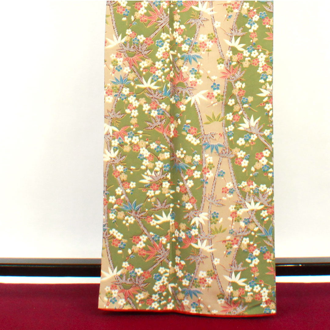 Small pattern, Length 164cm, Sleeve length 66.5cm, Lined, Willow brown, Washable kimono, Bamboo, Plum, Polyester, S rank, Green, 1115002552419