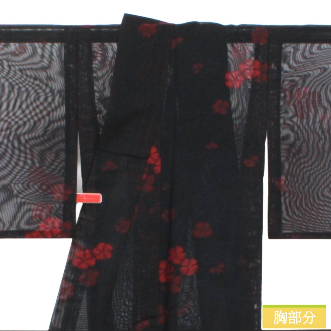 夏物 正絹 お召 Aランク 身丈150.5cm 裄丈63cm コスモス 紗 黒系 1132004653110
