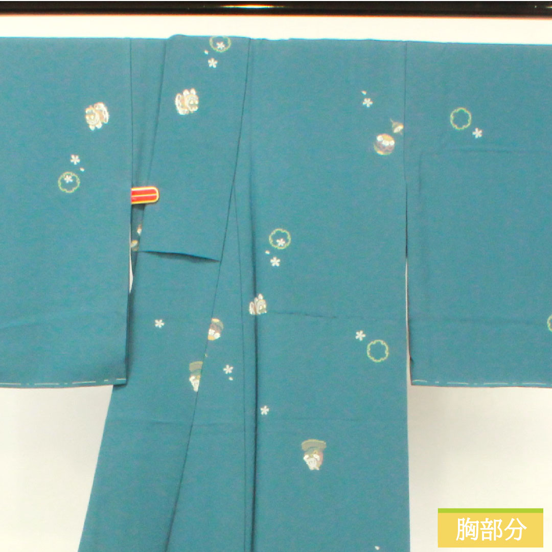 小紋 正絹 身丈150.5cm 裄丈62.5cm 袷 錆納戸色（さびなんどいろ） 雪輪 うさぎ Bランク 青系 1115004214117