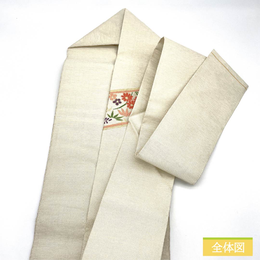 Nagoya Obi, Pure Silk, S-Rank, Off-White, Keicho Pattern, Phoenix and Chinese Flowers, Length 348cm, Pointed Pattern, Semi-Formal, Cream, Product Number 1124009392315, Nagoya Style